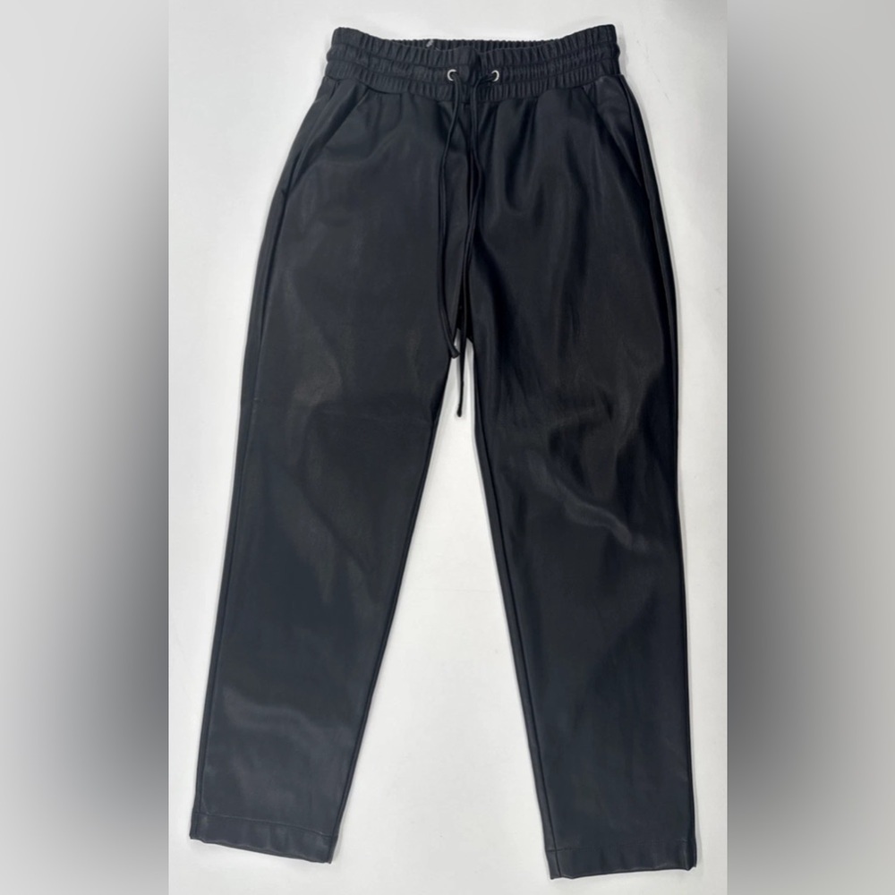 LOFT Jogger Pants Womens XXS Black Faux Leather Elastic Stretch Waist Casual NEW